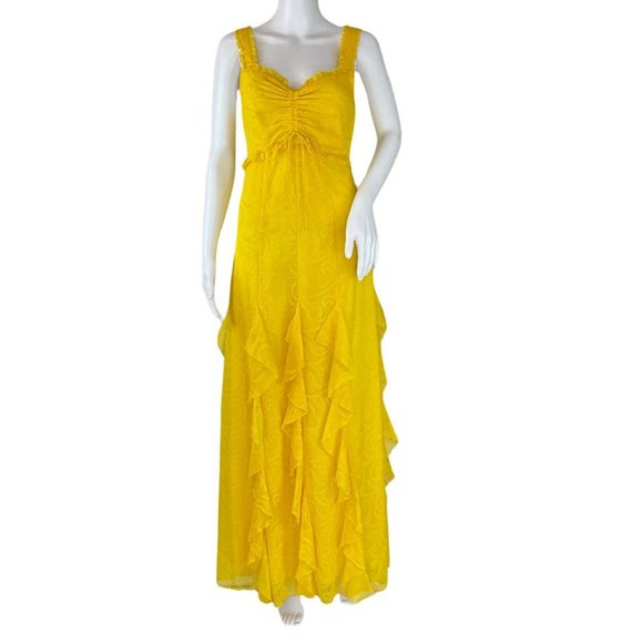 Alice + Olivia Dresses & Skirts - Alice + Olivia Women's Rue Godet Maxi Dress Ruffled Yellow Sz 4